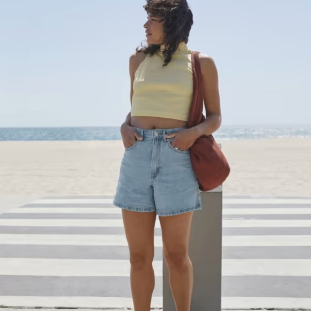 Everlane The A-Line Denim Short in Powder Blue